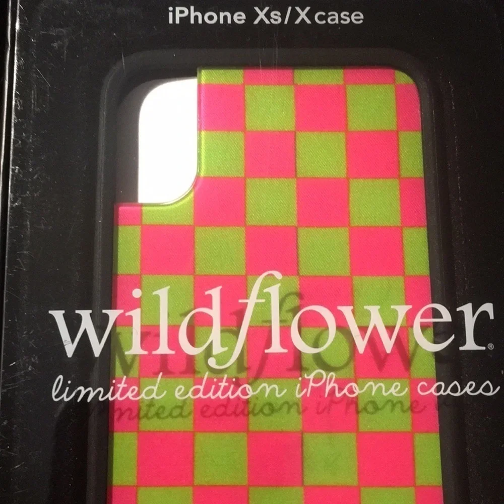 New Wildflower IPhone X/Xs Pink and Green Neon Checked Case